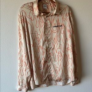 Zara Men's Cream Shirt with Orange Flame Pattern